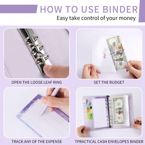 A6 Budget Loose-leaf Binder Notebook, 12 pièces Pu Leather Budget Planner  avec poche d'enveloppe en plastique transparent pour l'argent Budget  Économiseur d'argent Organisateur