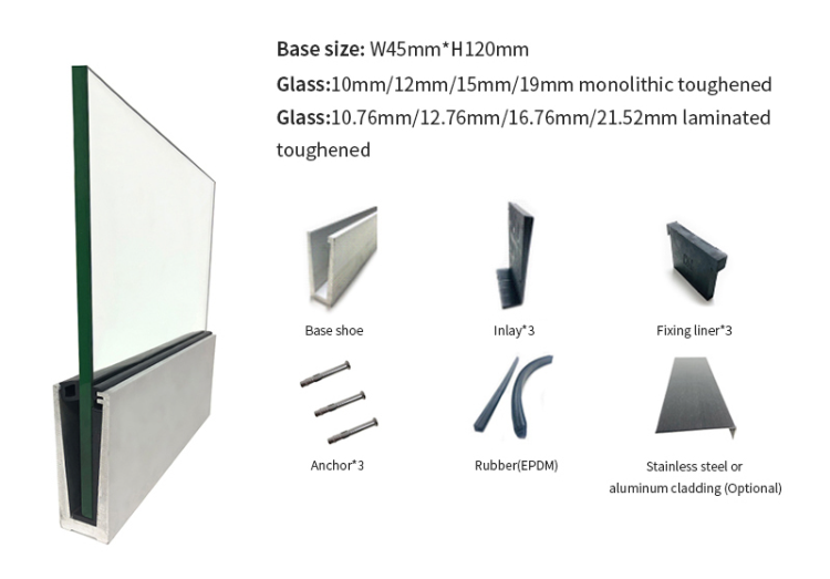 Slim Railing Channel China Professional Aluminum Base Shoe For Glass Railing Swimming Pool ...