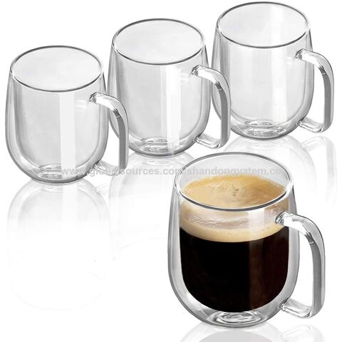 4-Pack 12 Oz Double Walled Glass Coffee Mugs with Handle,Insulated