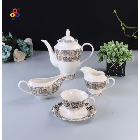 Gold Inlay Bone China Tea Set Europe Ceramic Coffee Set Porcelain