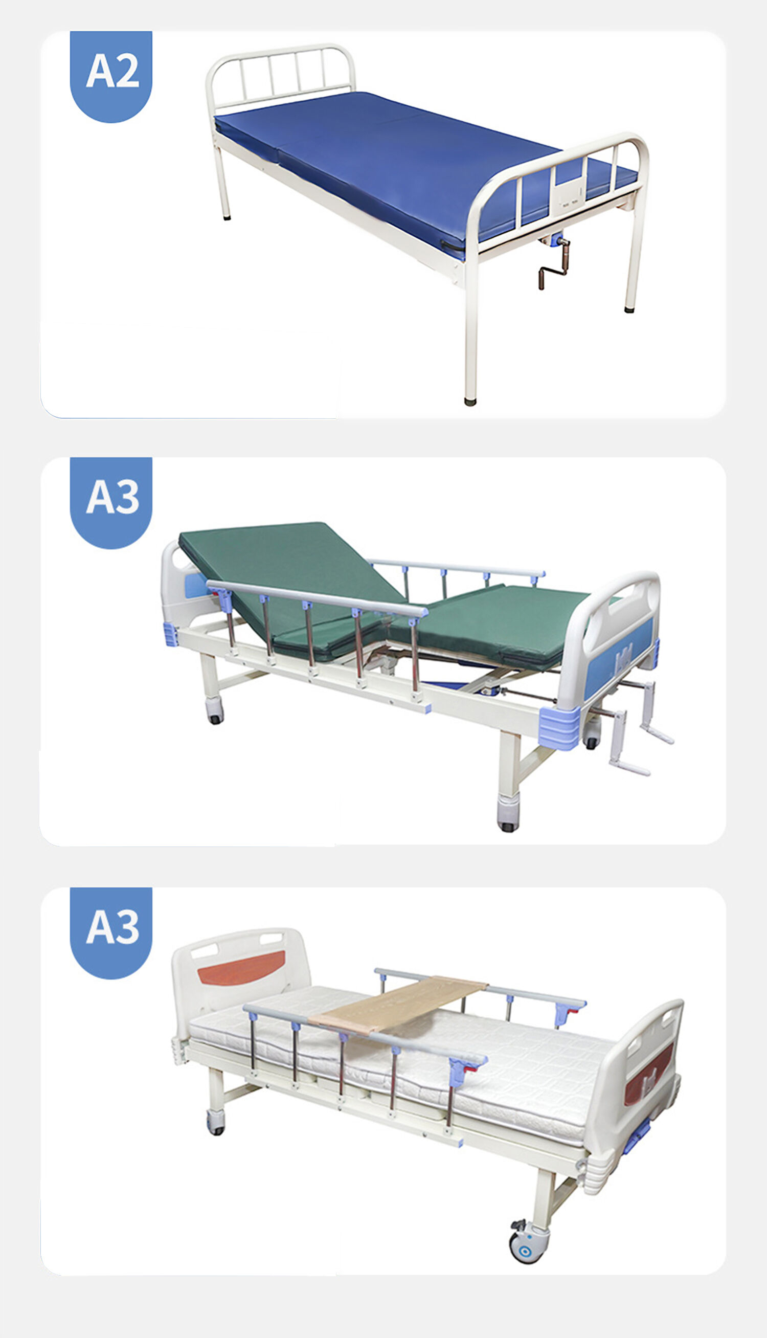 Best Sell Comfortable 2 Crank Hospital Bed Nursing Adjustable Manual