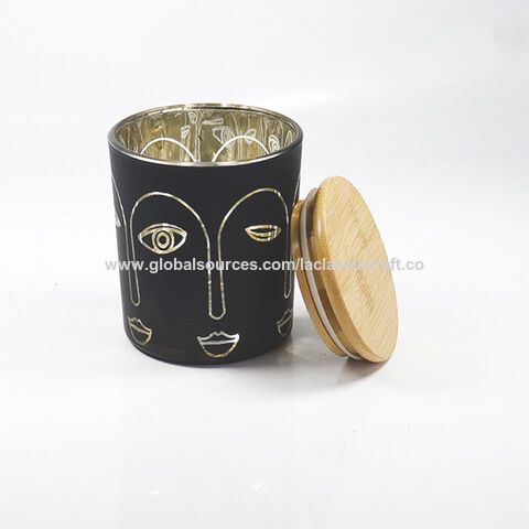 1pcs Transparent Glass Candle Cup with Wood Lid Matte Black Wax