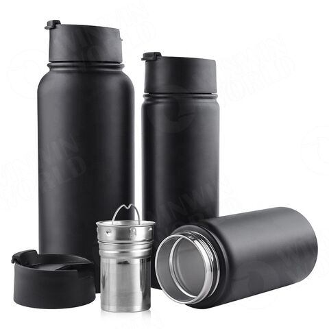 Double Wall Stainless Steel Water Bottle Vacuum Insulated Black Thermos  Flask