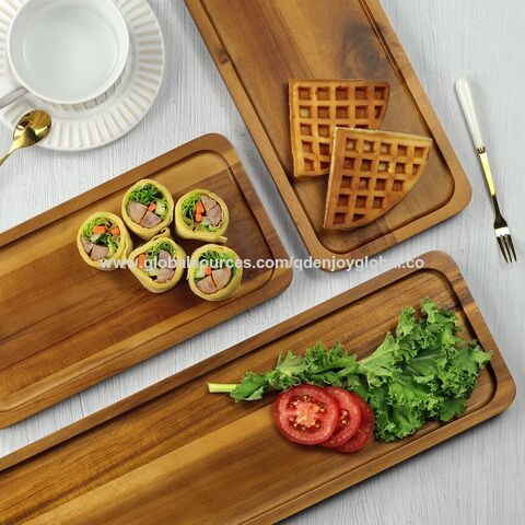 Bandeja de madera para servir bandejas rectangulares con asas, bandeja de  madera para servir alimentos para desayuno, cena, té, café, frutas, bar