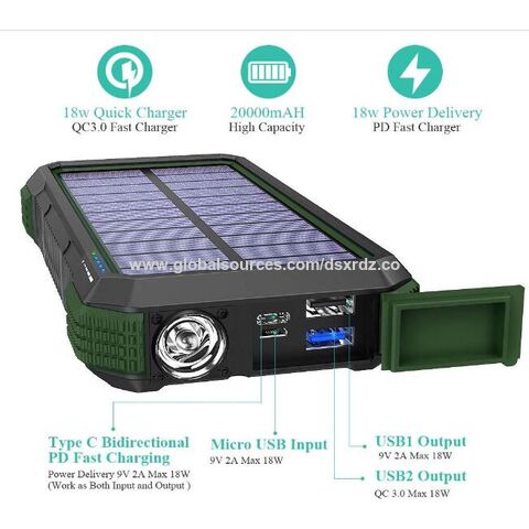 Power Bank Solar Carga Rápida Tipo C Power Delivery Wireless