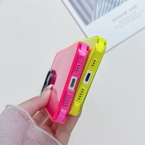 Funda transparente con láser colorido rosa para iPhone X XR XS SE 7 8 11 12  13 14 15 Pro Mini Plus Pro Max