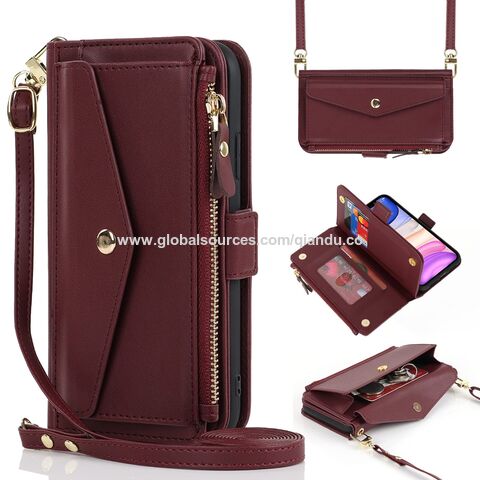 Étui portefeuille personnalisé avec porte-cartes zippé pour femmes, Étuis pour iPhone 15 Pro Max avec emplacements, Housse portefeuille à rabat croisé