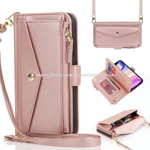 Étui portefeuille personnalisé avec porte-cartes zippé pour femmes, Étuis pour iPhone 15 Pro Max avec emplacements, Housse portefeuille à rabat croisé