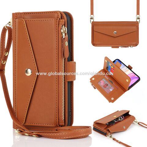 Étui portefeuille personnalisé avec porte-cartes zippé pour femmes, Étuis pour iPhone 15 Pro Max avec emplacements, Housse portefeuille à rabat croisé