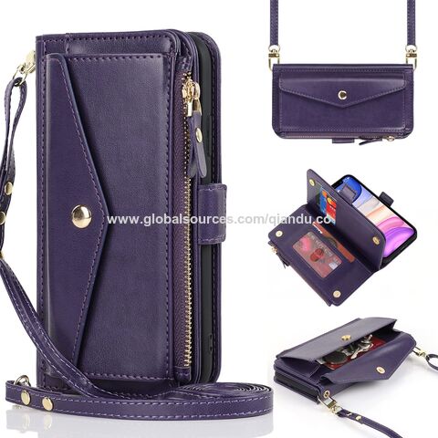 Étui portefeuille personnalisé avec porte-cartes zippé pour femmes, Étuis pour iPhone 15 Pro Max avec emplacements, Housse portefeuille à rabat croisé