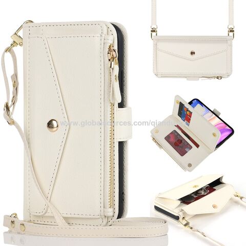 Étui portefeuille personnalisé avec porte-cartes zippé pour femmes, Étuis pour iPhone 15 Pro Max avec emplacements, Housse portefeuille à rabat croisé