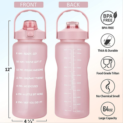 Pink or Sparkly Quote BPA Free Travel Water Bottle w Storage Holder, Pink 