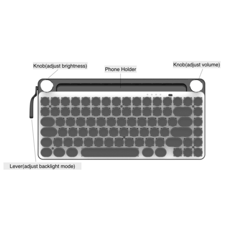Teclado retro de la máquina de escribir, retroiluminación LED / blanco  Bluetooth 5.0 Teclado retro Bluetooth, recargable 83 teclas de teclado  mecánico