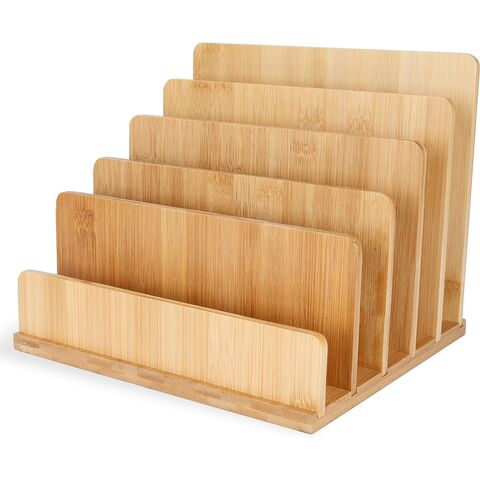 Organizador de escritorio de madera, organizador de archivos de 5 niveles,  estante de almacenamiento de madera con múltiples ranuras para oficina