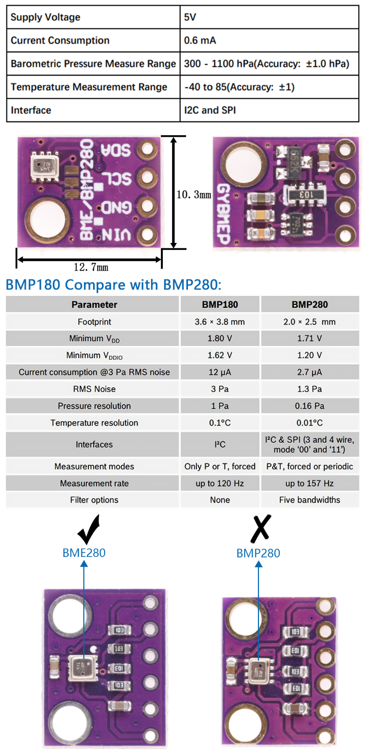 3in1 Bme280 3.3v Bmp280 5v Digital Barometric Pressure