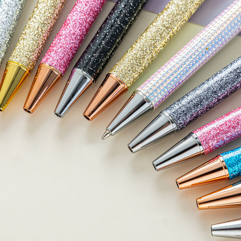 Sabary Lot de 8 stylos à bille or rose pour femme, porte-stylos à  paillettes pour bureau, 8 stylos à bille fantaisie avec strass liquide pour  femmes