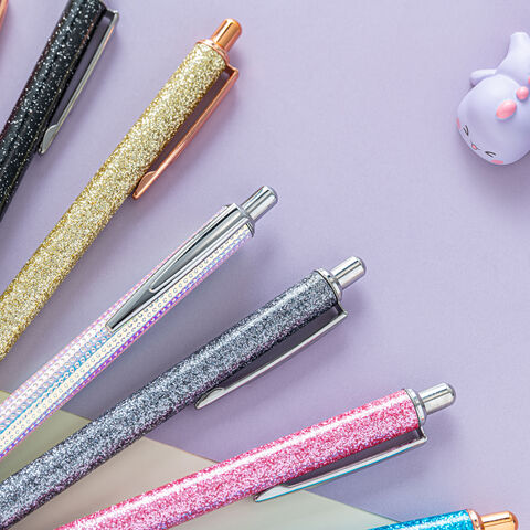 10 Stück Klick-Kugelschreiber Aus Metall – Glitzernd, Blaue Tinte, 1,0 Mm, Geschenkset In Gold/Dunkel