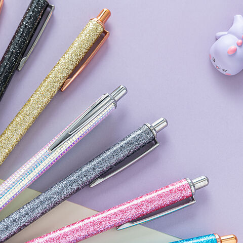 Hlpha Lot de 10 stylos à bille rétractables en or rose avec strass en métal  liquide, sable, paillettes, encre noire, cadeaux fantaisie pour femme
