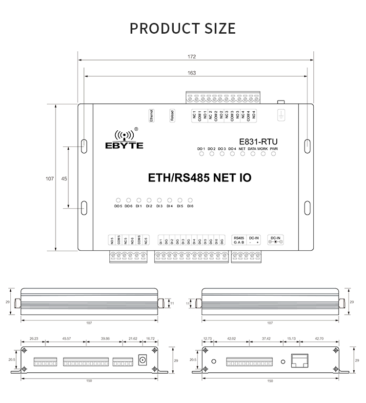 Ebyte e831 rtu 6060 eth daq 12 channel ethernet to rs485 converter