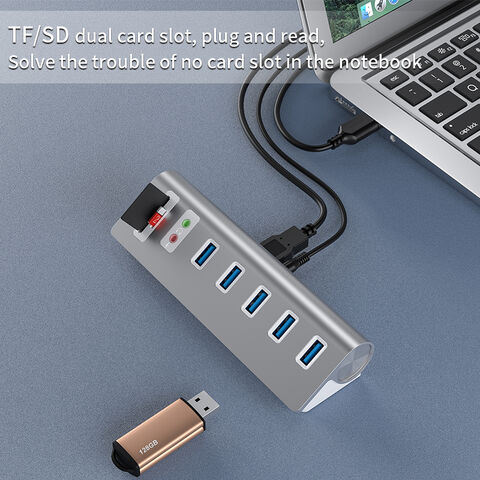 Aluminium 5Gbps 5-Port USB 3.0 Hub mit TF/SD Kartenleser Kombinationen Audioeingang/-ausgang