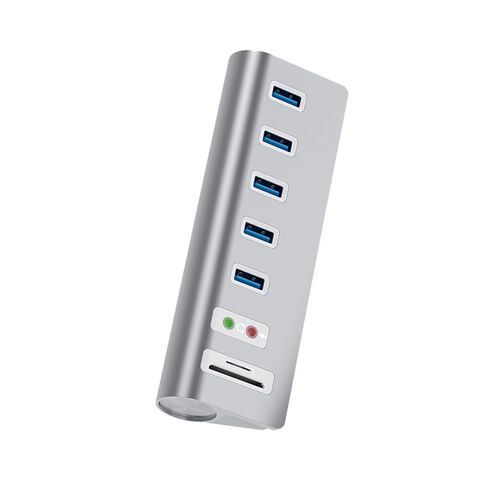 Aluminium 5Gbps 5-Port USB 3.0 Hub mit TF/SD Kartenleser Kombinationen Audioeingang/-ausgang