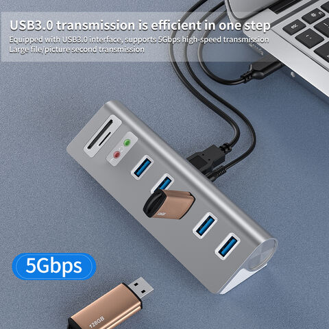 Aluminium 5Gbps 5-Port USB 3.0 Hub mit TF/SD Kartenleser Kombinationen Audioeingang/-ausgang