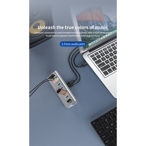 Aluminium 5Gbps 5-Port USB 3.0 Hub mit TF/SD Kartenleser Kombinationen Audioeingang/-ausgang