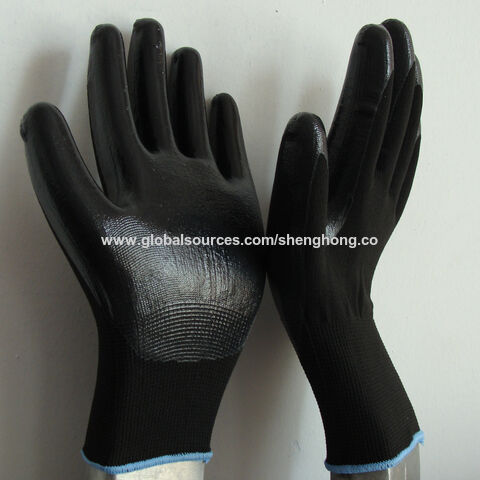 Black PU Palm Coated on Black Liner Precision Work Gloves cheapest