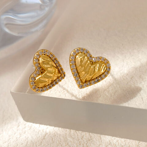 Wholesale heart-shaped lock earrings 18k gold pleated sweet girl