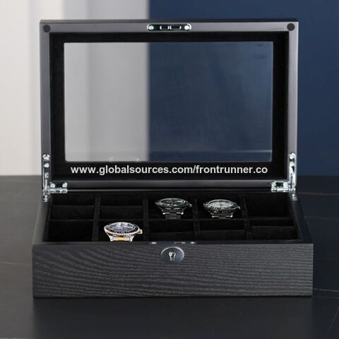 Hersteller von kundenspezifischen Holzkisten, Exporteur von Holzuhrboxen, Schwarze Uhrenbox, Uhrenaufbewahrungskoffer für 6 Uhren, Schwarze Uhrenaufbewahrungsbox