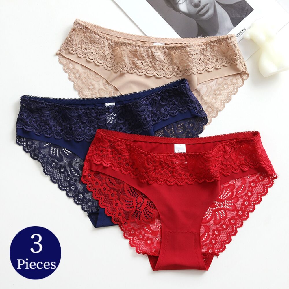 Cheap FINETOO 3Pcs/Set Women's Underwear Cotton Panties Sexy Knickers  Female Underpants Solid Color Briefs Intimates Women Lingerie M-2XL