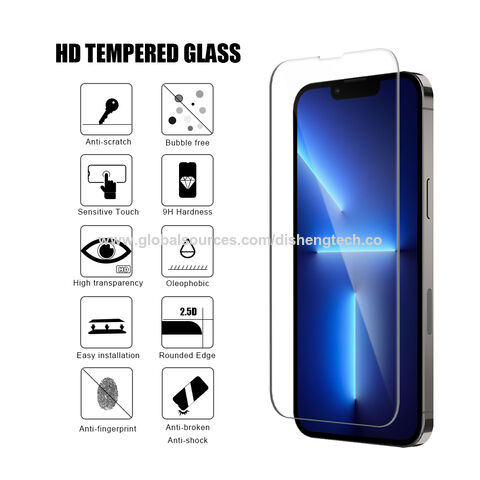 Protector de pantalla de vidrio templado ultra claro 2.5D para iPhone 13 con doble resistencia