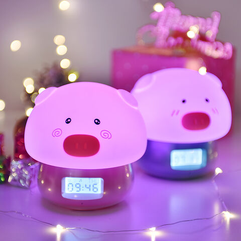 Digital Alarm Clock Large LCD Display Thermometer Smart Night Light Pink