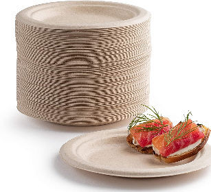 Compostable Round 1-Compartment Sugarcane Plates, 9 - Brown