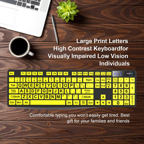 Teclado com Fio de Impressão Grande Branco, Letras Jumbo em Negrito, Teclado Silencioso Retroiluminado com Caracteres Oversized, 104 Teclas para Idosos