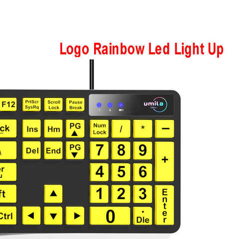 Teclado com Fio de Impressão Grande Branco, Letras Jumbo em Negrito, Teclado Silencioso Retroiluminado com Caracteres Oversized, 104 Teclas para Idosos