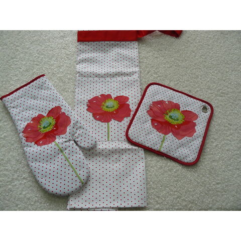 Durable Cotton Insulated Non-Slip Embroidery Oven Mitts - China