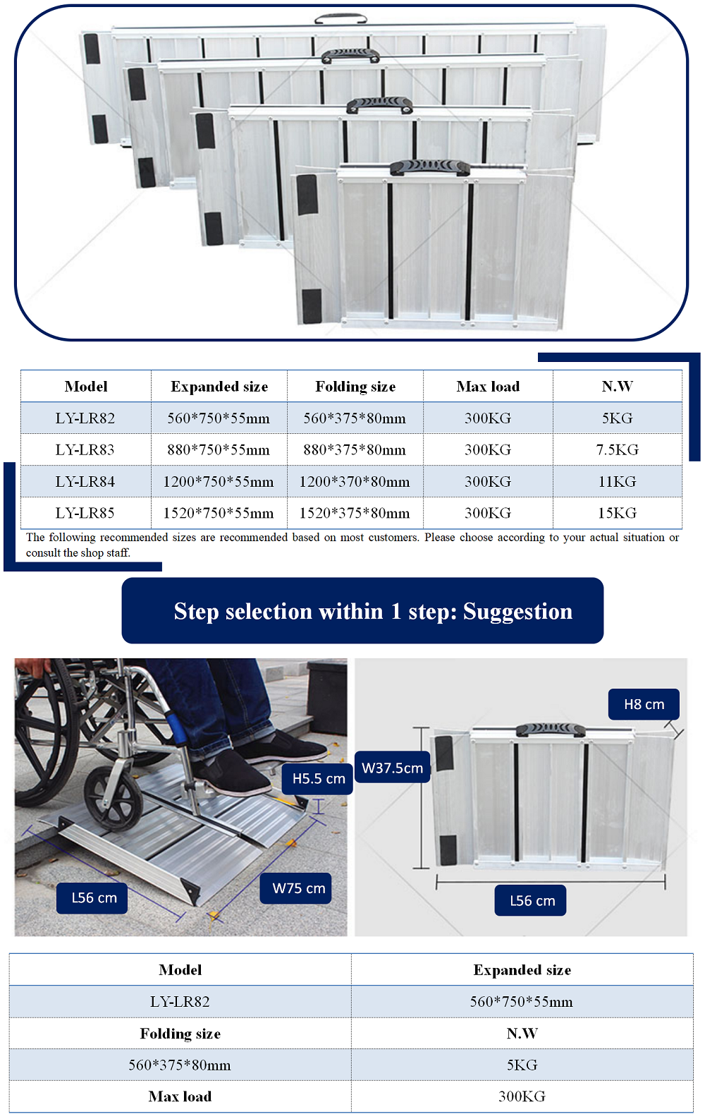 Chinese Factory Lightweight Silver Three Fold Aluminum Wheelchair Ramps ...