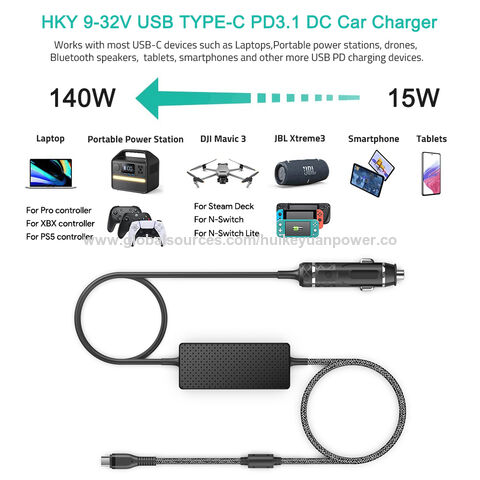 Câble avec convertisseur 12V USB-C pour Chargeurs téléphone sans