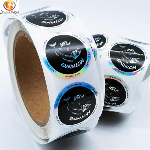Label Vinyl Holografik Kustom Roll dengan Pencetakan Logo Die Cut, Kertas Stiker PET Tahan Air