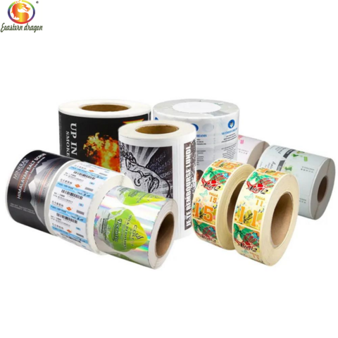 Label Vinyl Holografik Kustom Roll dengan Pencetakan Logo Die Cut, Kertas Stiker PET Tahan Air
