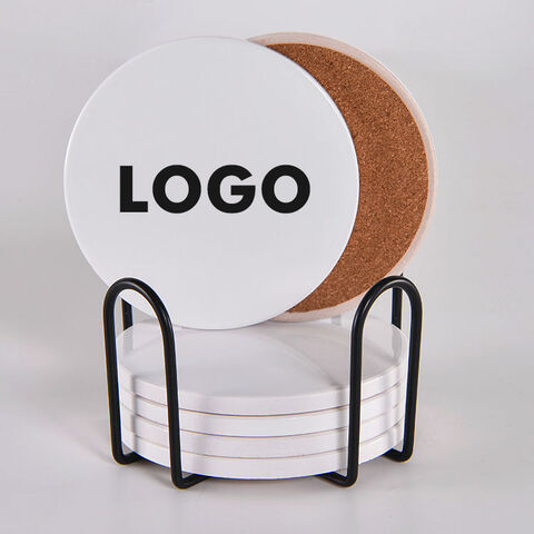 Round white ceramic coaster sublimation blank with cork base