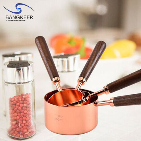 Wood Handle Measuring Cups 4Pcs Stainless steel Measuring Cup Set