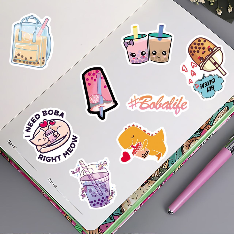 Buy Wholesale China 50pcs Kawaii Boba Milk Tea Drink Sticker Label For ...