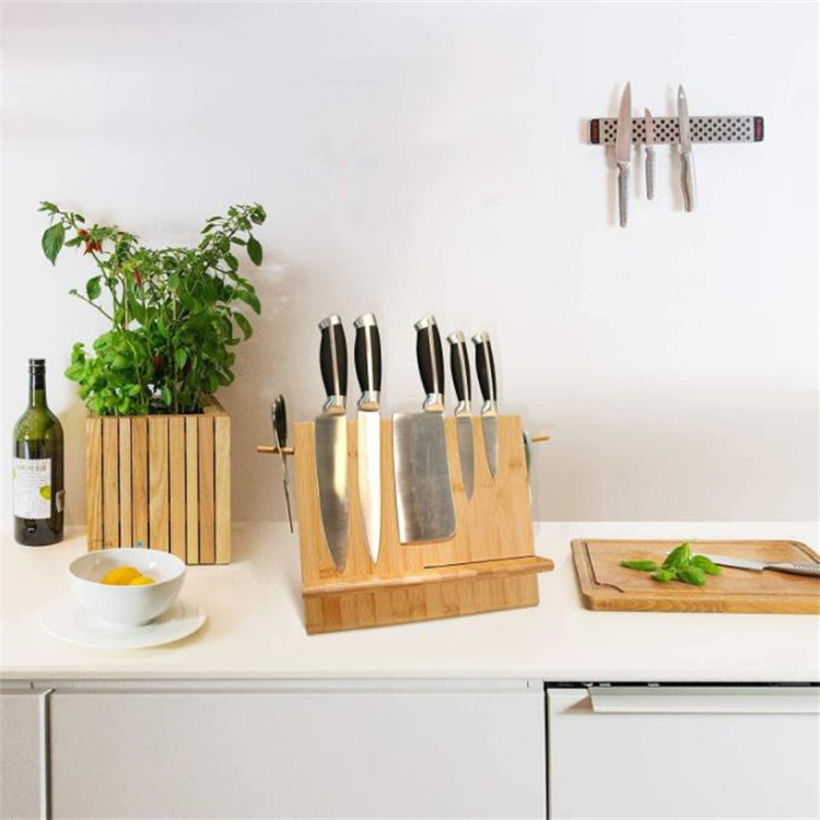 KISFAM Bamboo Magnetic Knife Block (Without Knives) Universal Space Saving  Stand