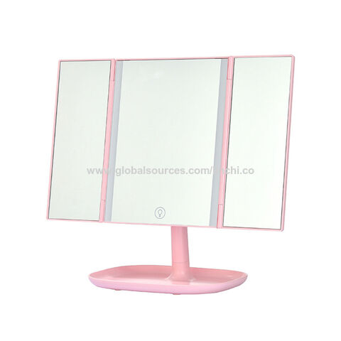 Miroir de Maquillage Trifold UNIQ Hollywood avec Lumières LED, Or Rose