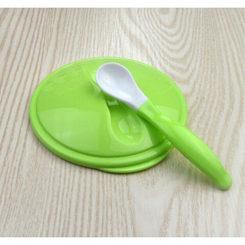 Tazón para Bebé Antiderrame con Succión para Entrenamiento, Tazón de Alimentación de PP con Cuchara Sensible a la Temperatura, Juego de Tazón y Cuchara para Bebé