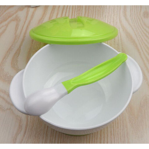 Tazón para Bebé Antiderrame con Succión para Entrenamiento, Tazón de Alimentación de PP con Cuchara Sensible a la Temperatura, Juego de Tazón y Cuchara para Bebé