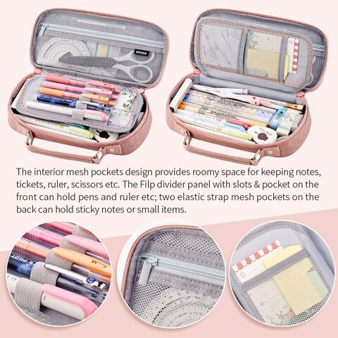 EASTHILL Small Pencil Case with Handle Pen Pouch School Supplies Soft  Pencil bag for Teen Girls-Pink