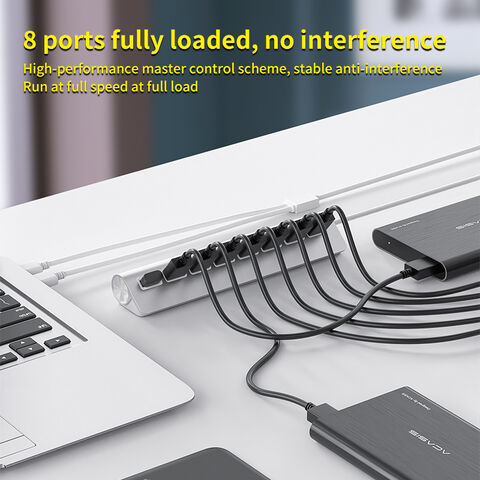 8 Ports USB 2.0 Hub Adapter USB 3.0 mit Ein/Aus-Schalter, tragbarer USB Splitter für Laptop